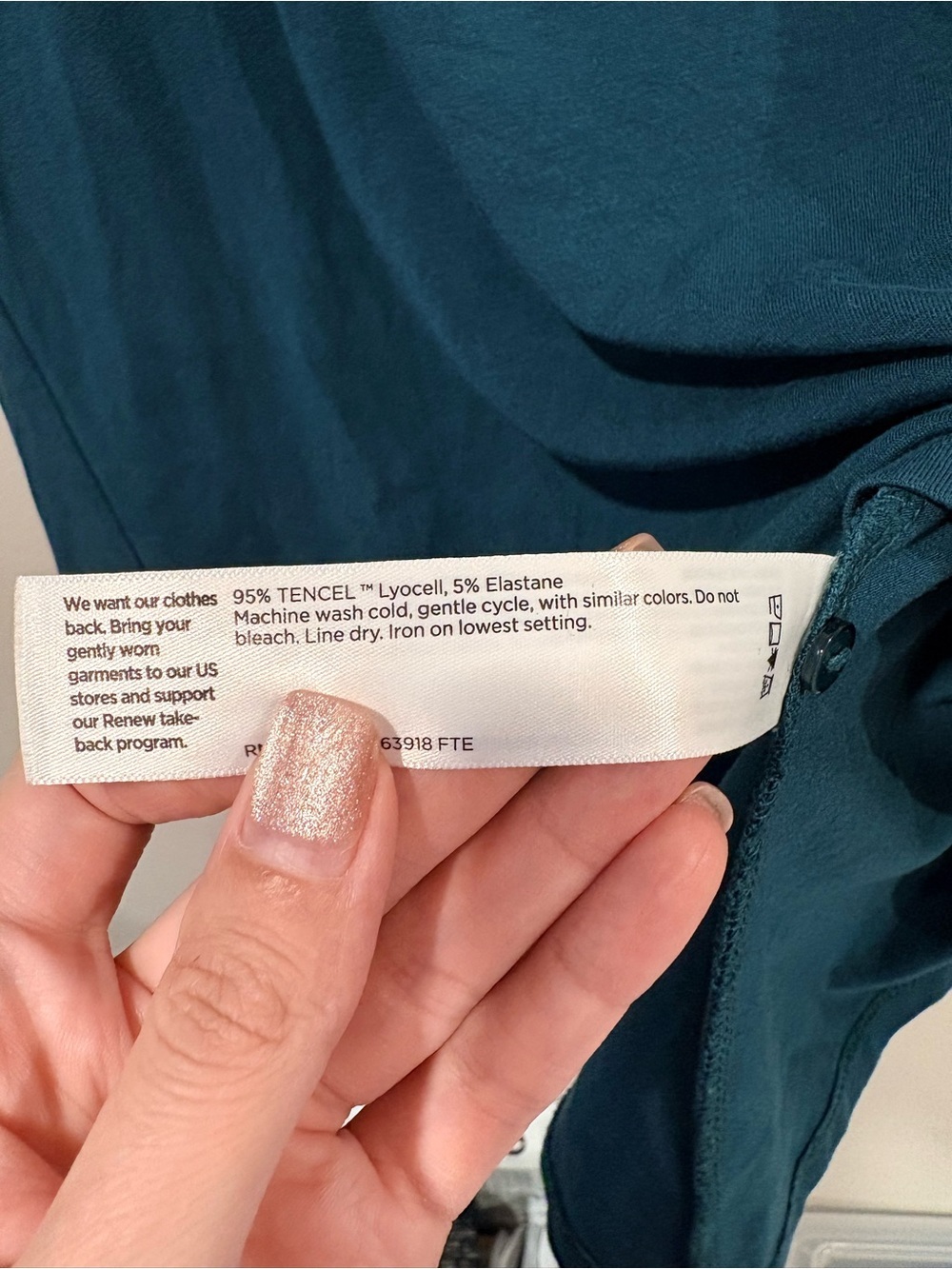Eileen Fisher Teal TENCEL™ Lyocell Henley Tee | Relaxed Fit | Small - Picture 5 of 8